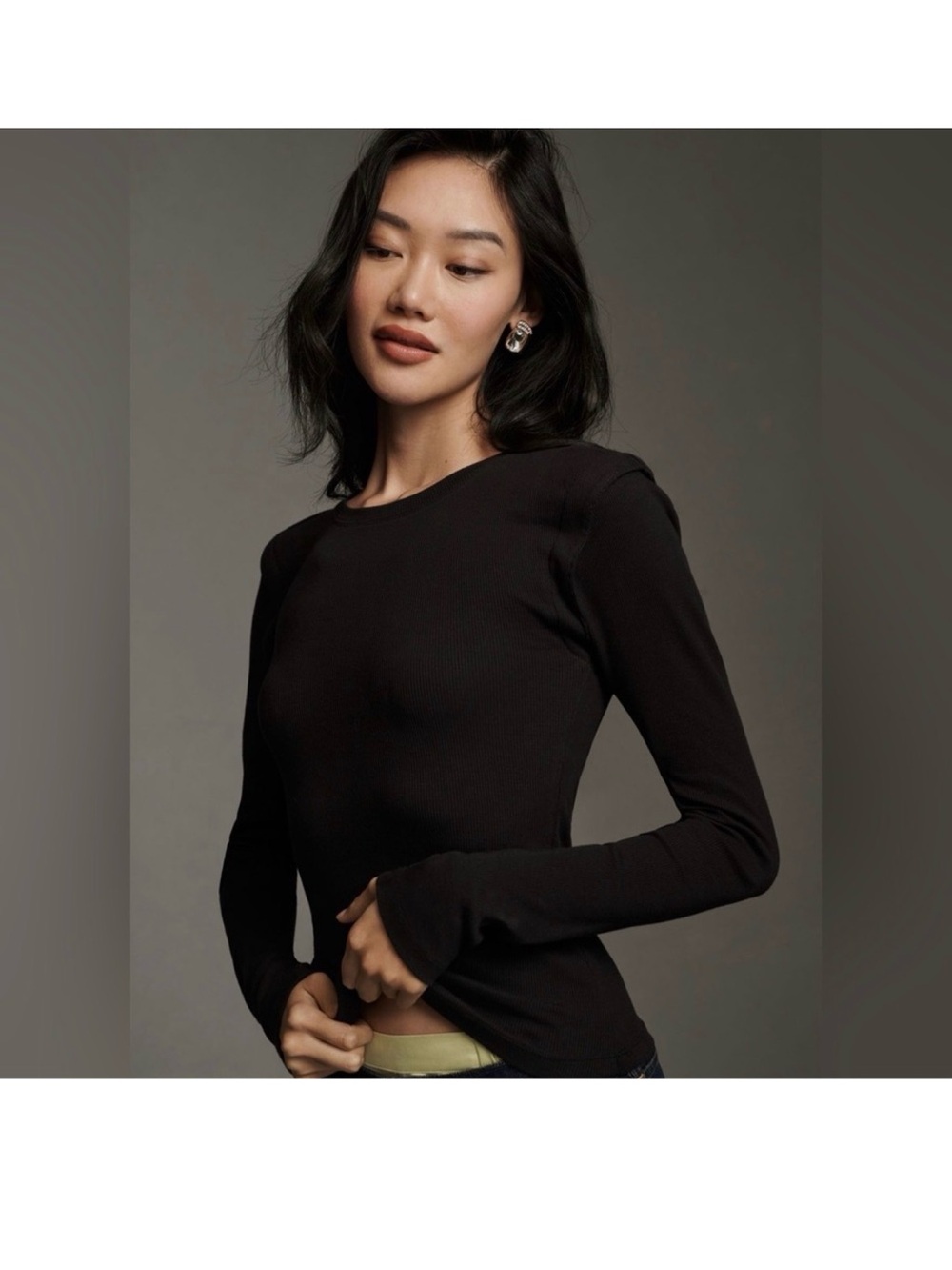 Anthropologie Black Long-Sleeve Crewneck Top